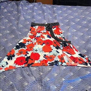 Westport Red Navy & White Floral Circle Skirt with Polka Dot Waistband